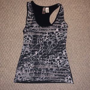 Semi-sheer black and patterned tank